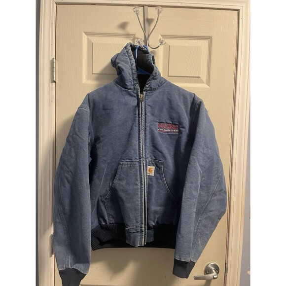 Vintage Carhartt Denim  Jean Jacket Hooded Made In USA Lined Mens Size Read Desc - Picture 1 of 16